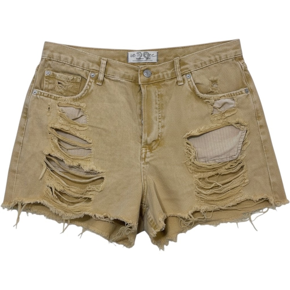 We The Free Distressed Denim Shorts 29 Yellow Button Fly Boho Edgy Western